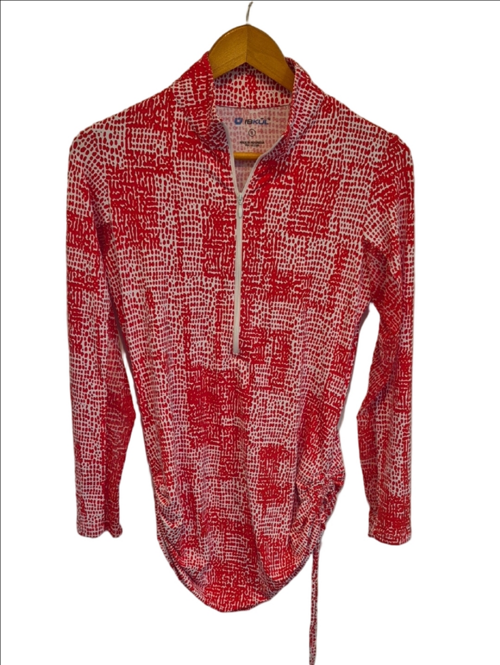 IBKUL Red & White Abstract Half-Zip Athletic Pullover Tunic